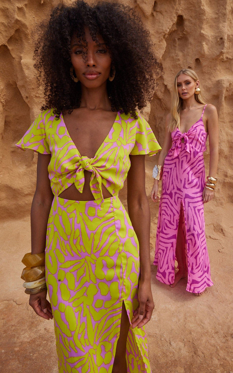 Lily Dress in Zebro Yellow on Lilac