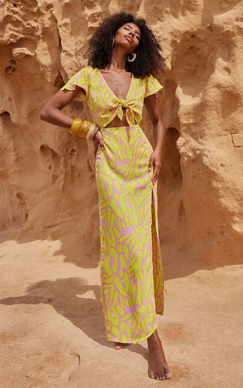 Lily Dress in Zebro Yellow on Lilac