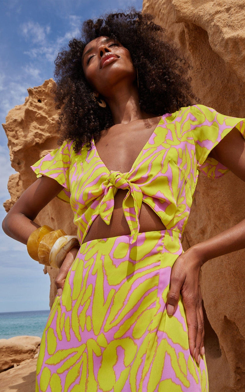 Lily Dress in Zebro Yellow on Lilac