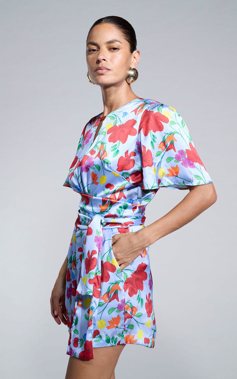 Fleur Playsuit In Sky Blue Meadow Floral
