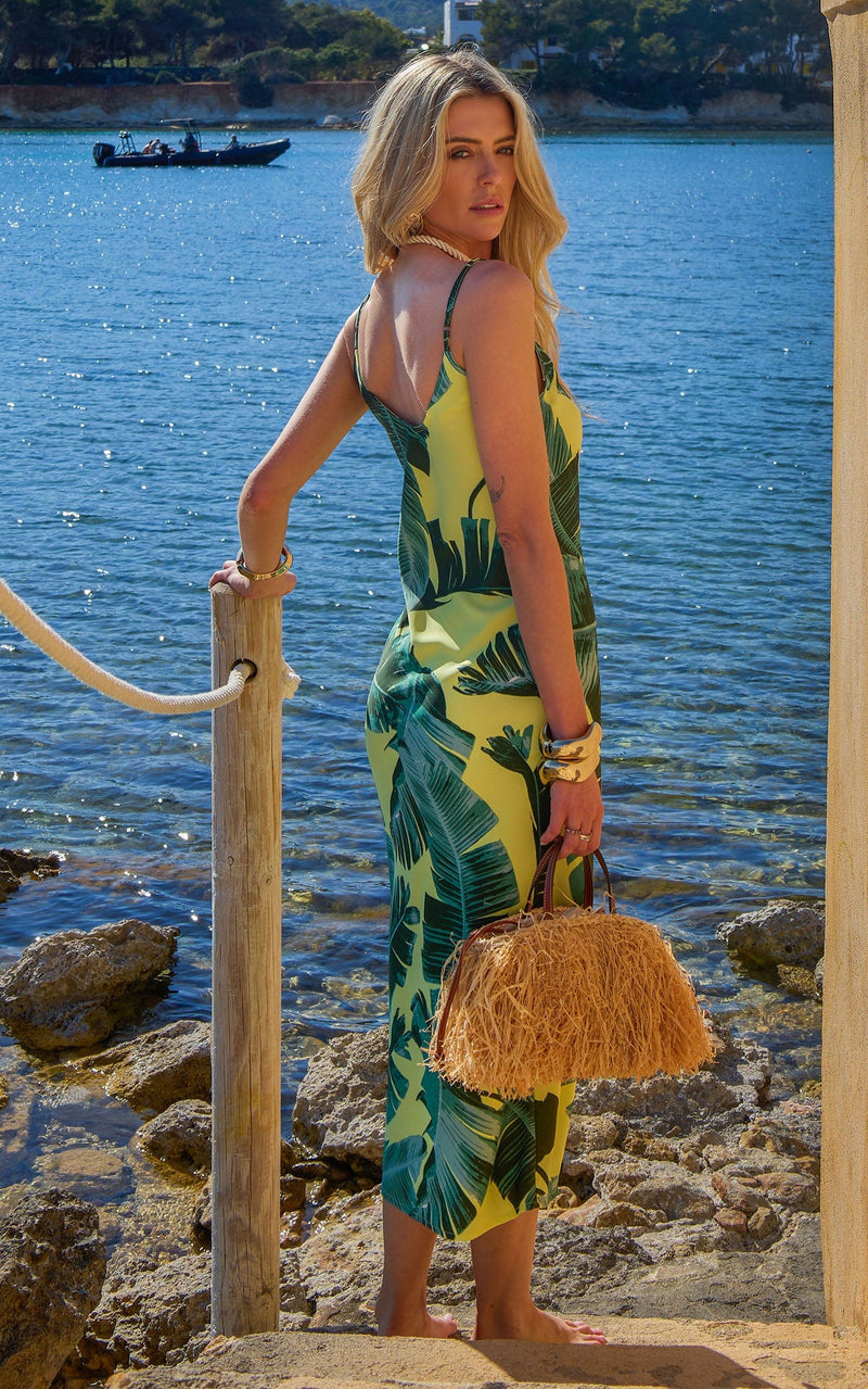 Sienna Midaxi Slip Dress in Lime Tropic