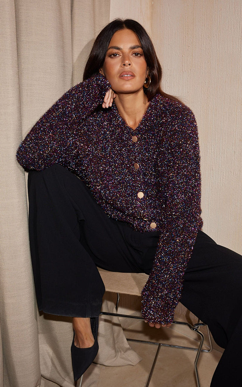 Moonbeam Bomber cardigan in Black Sparkle