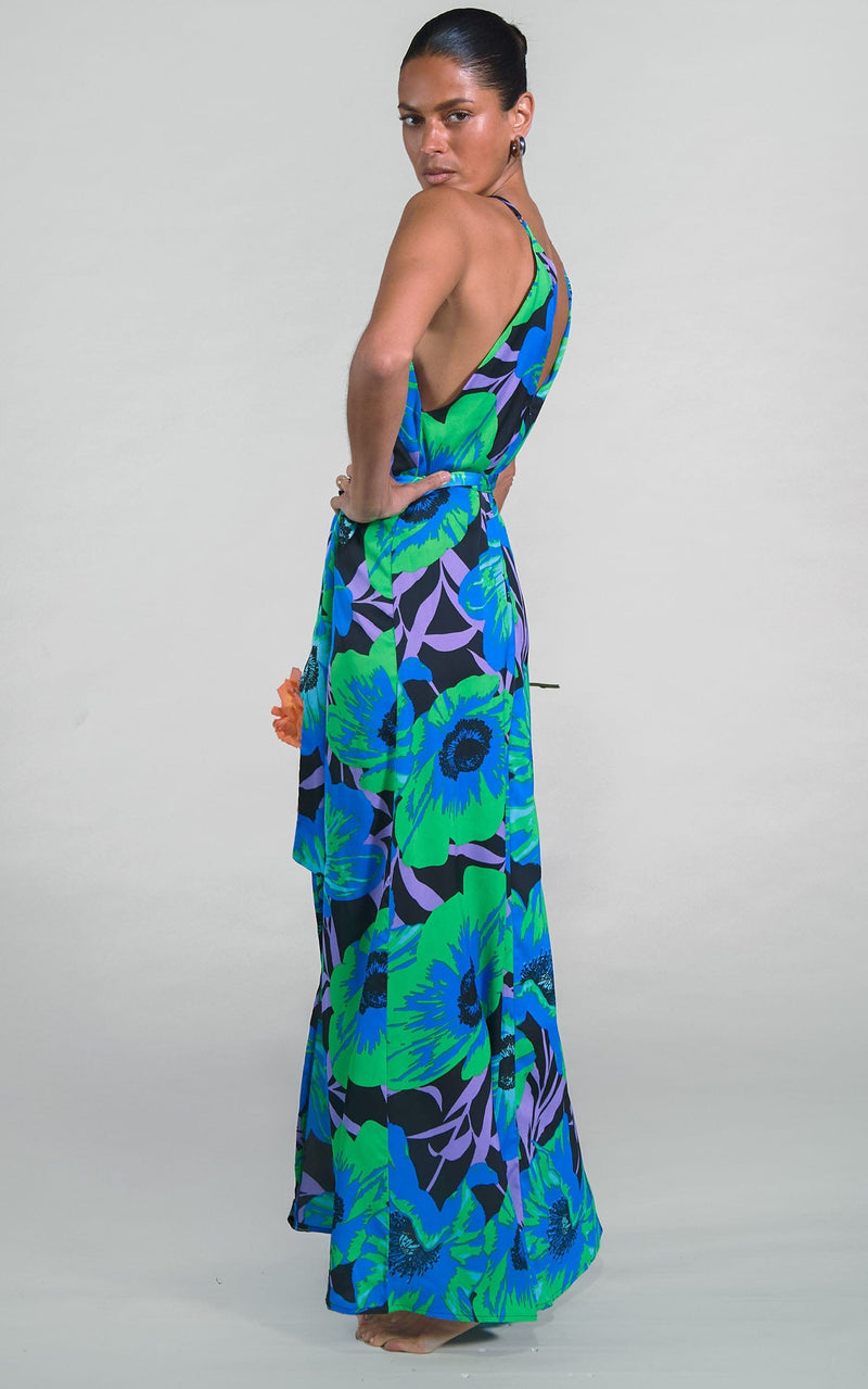 Sunset Dress In Blue on Black Poppy