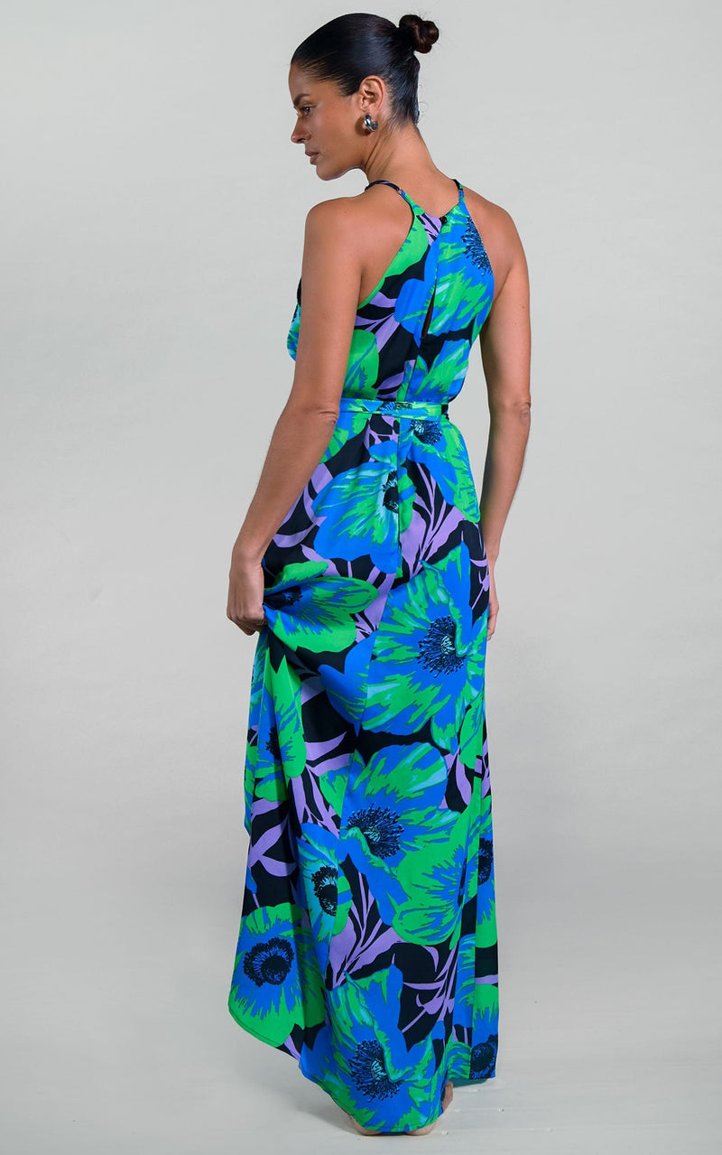 Sunset Dress In Blue on Black Poppy