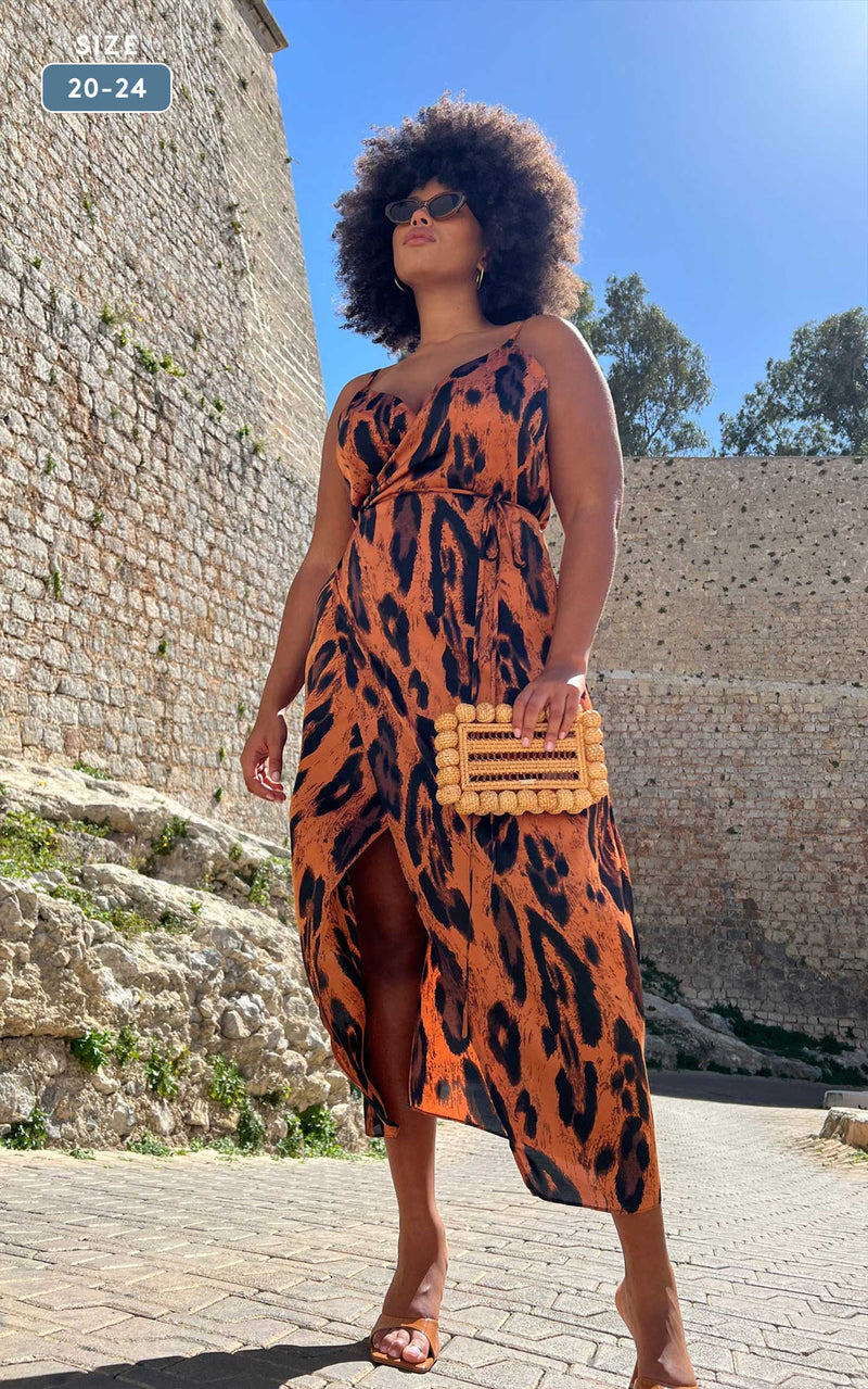 Mariah Wrap Dress In Chocolate Leopard - Extended Sizing