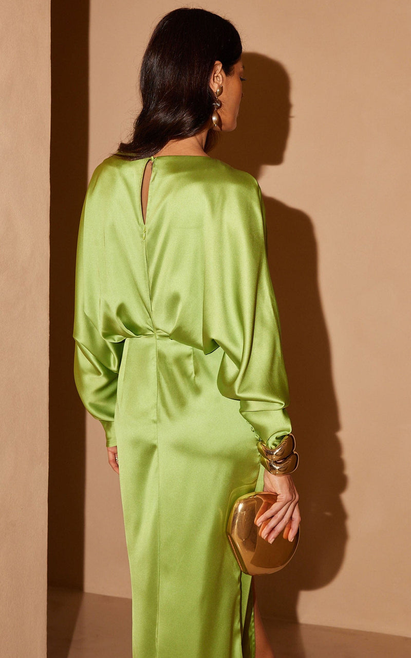 Mia Satin Maxi Dress in Lime Green