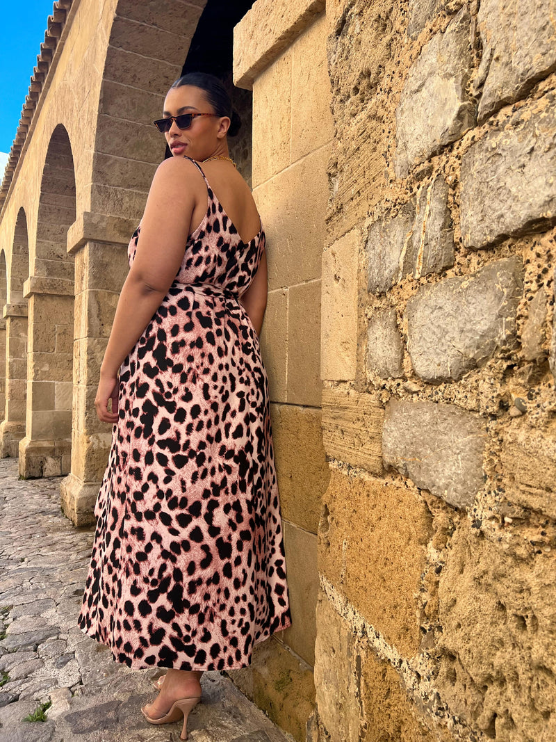 Sookie Slip Dress In Blush Leopard - Extended Sizing