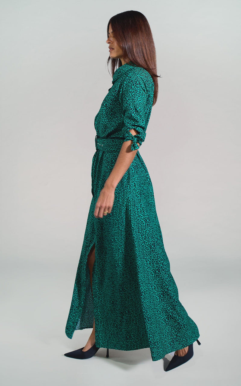 Dove Dress in Small Green Leopard