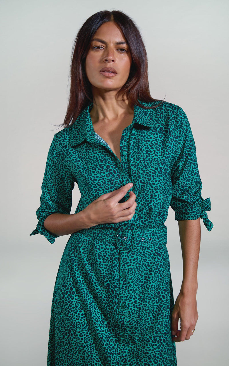 Dove Dress in Small Green Leopard