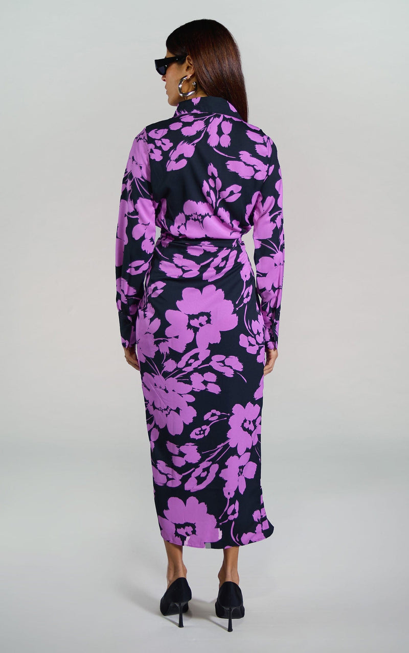 Frankie Wrap Dress In Lilac On Black Floral