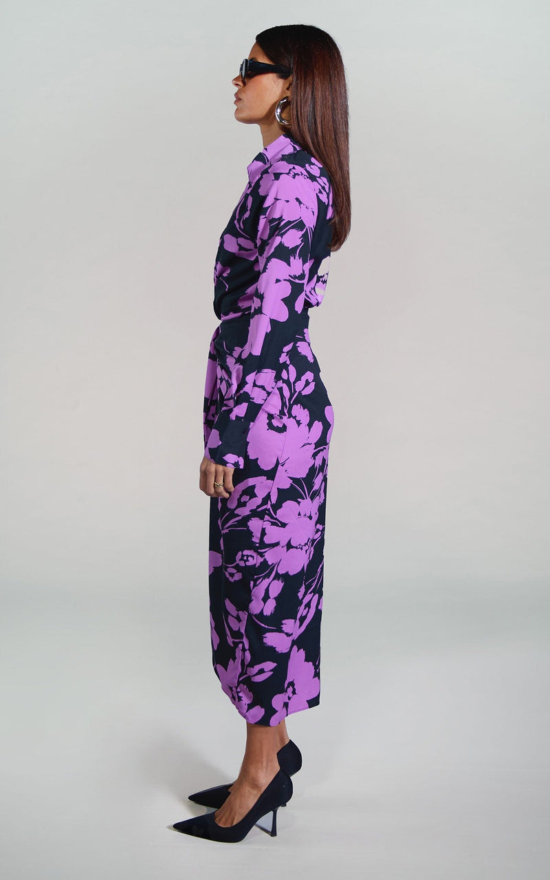 Frankie Wrap Dress In Lilac On Black Floral