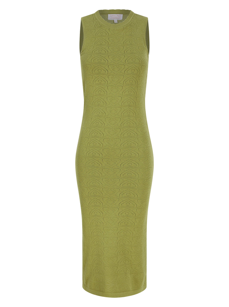 Cleo Pointelle Midi Dress in Khaki
