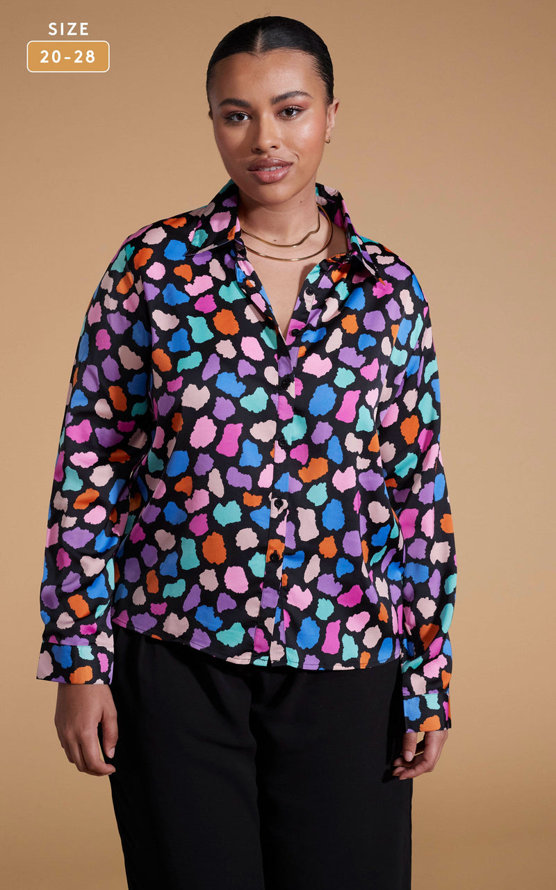 Nevada Satin Shirt In Multi Cloud - Extended Sizing