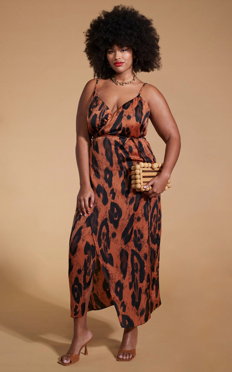 Mariah Wrap Dress In Chocolate Leopard Extended Sizing Dancing Leopard