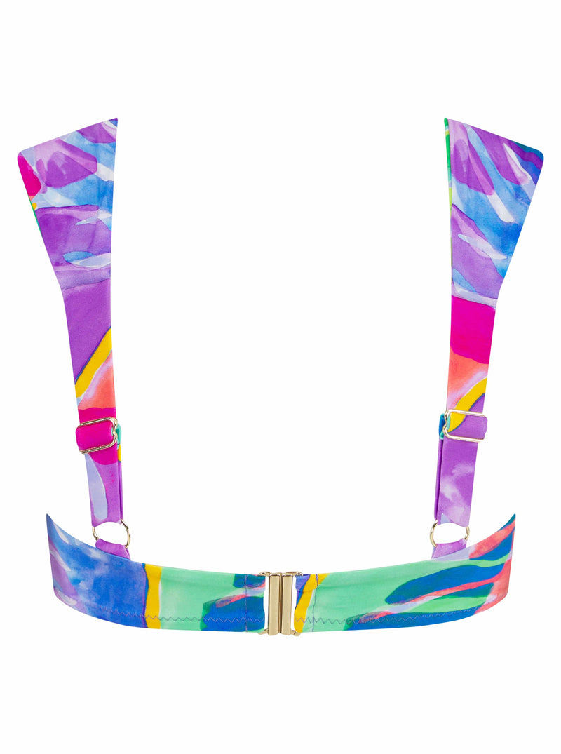 back of HALO Salinas Bikini Top In Vintage Tropic Pastel on white background