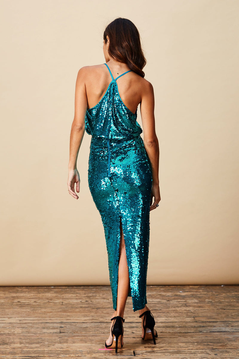 Teal sequin maxi clearance skirt