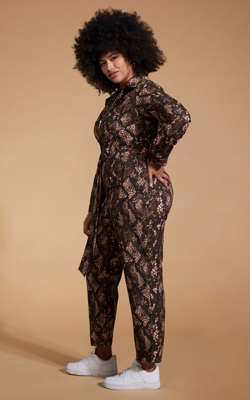 Roxanna Jumpsuit In Brown Snake - Extended Sizing