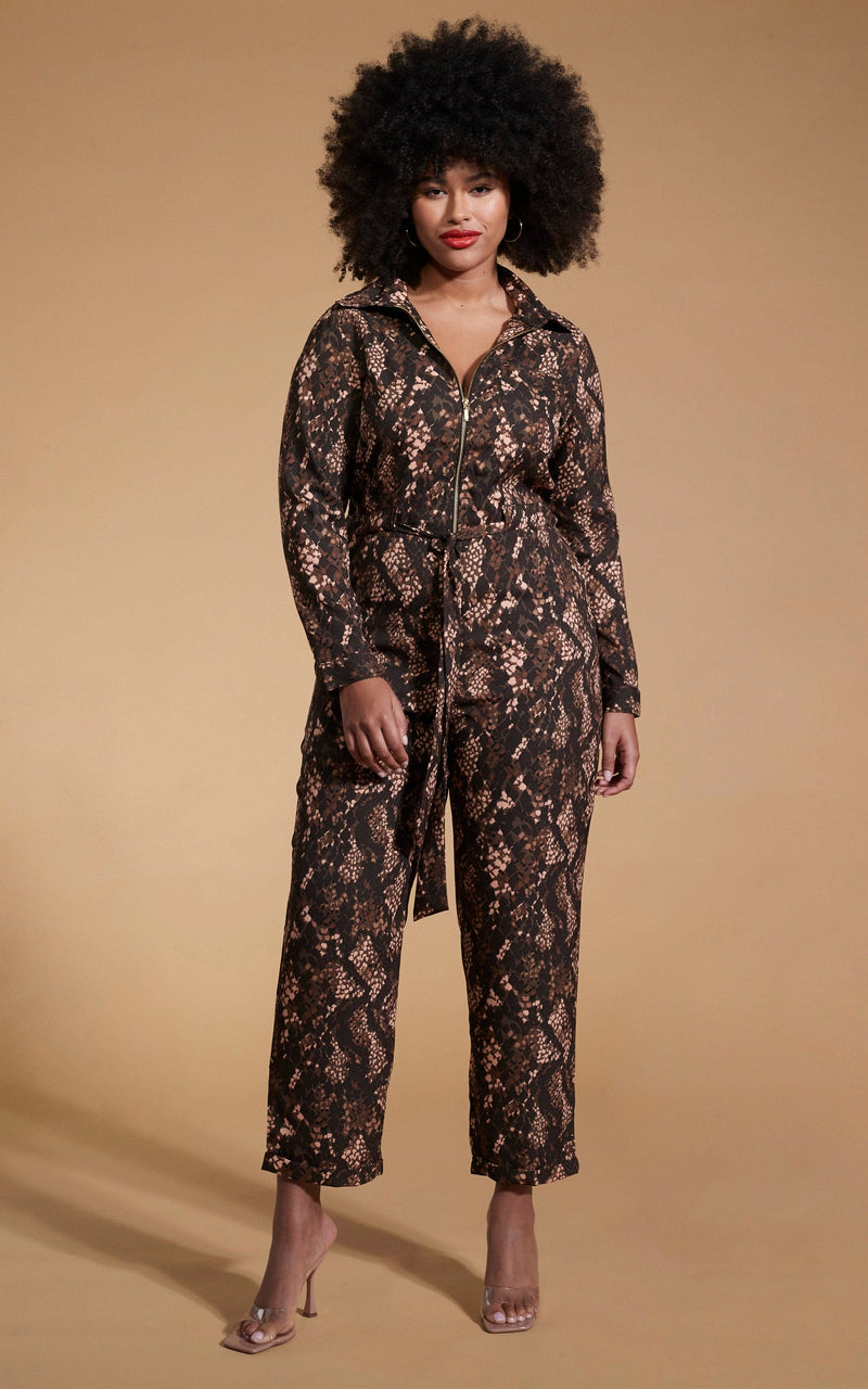 Roxanna Jumpsuit In Brown Snake - Extended Sizing