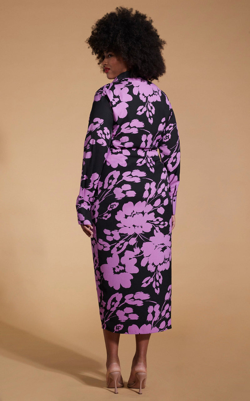 Frankie Wrap Dress In Lilac On Black Floral - Extended Sizing