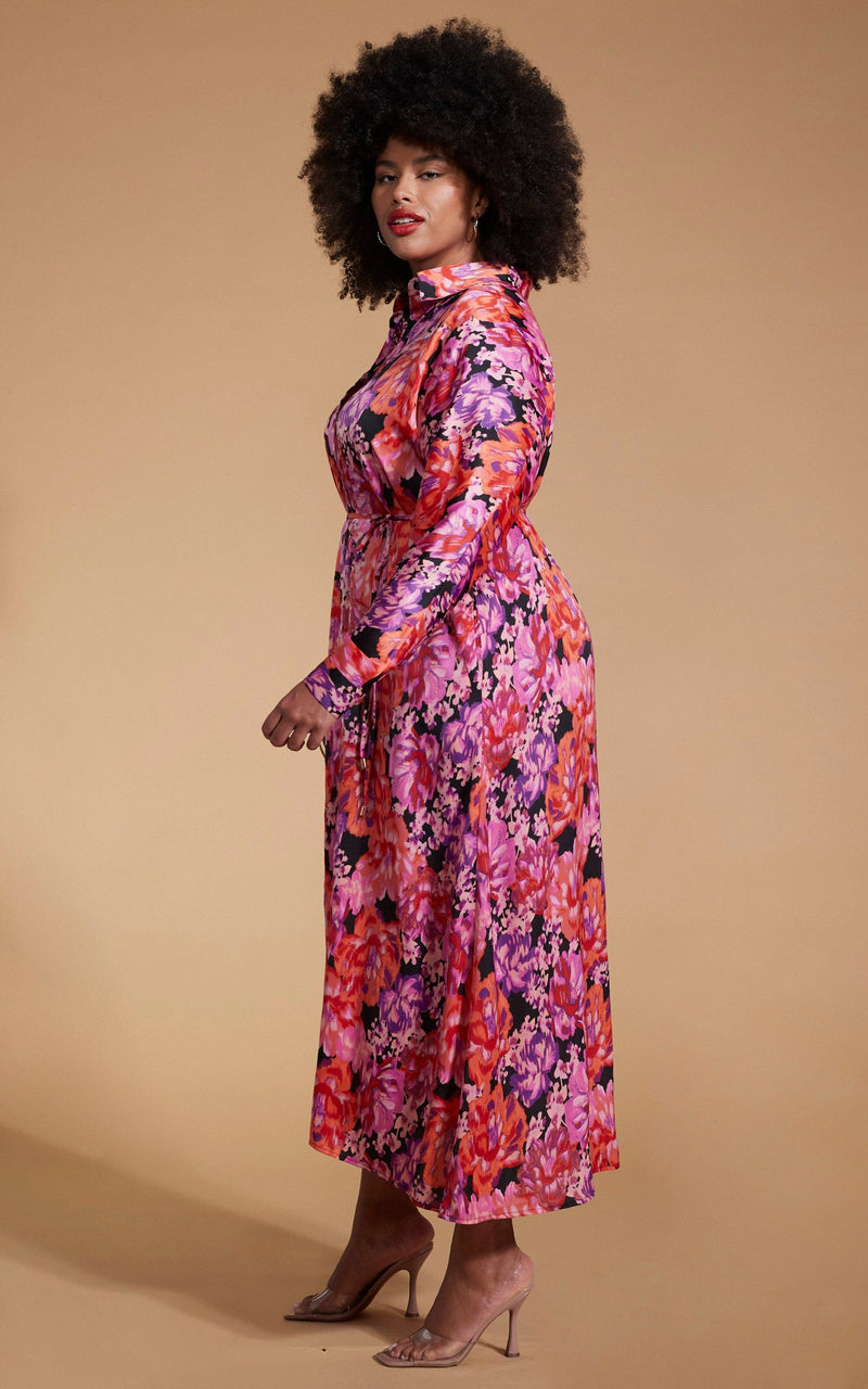 Paris Shirt Dress In Red & Lilac Floral - Extended Sizing