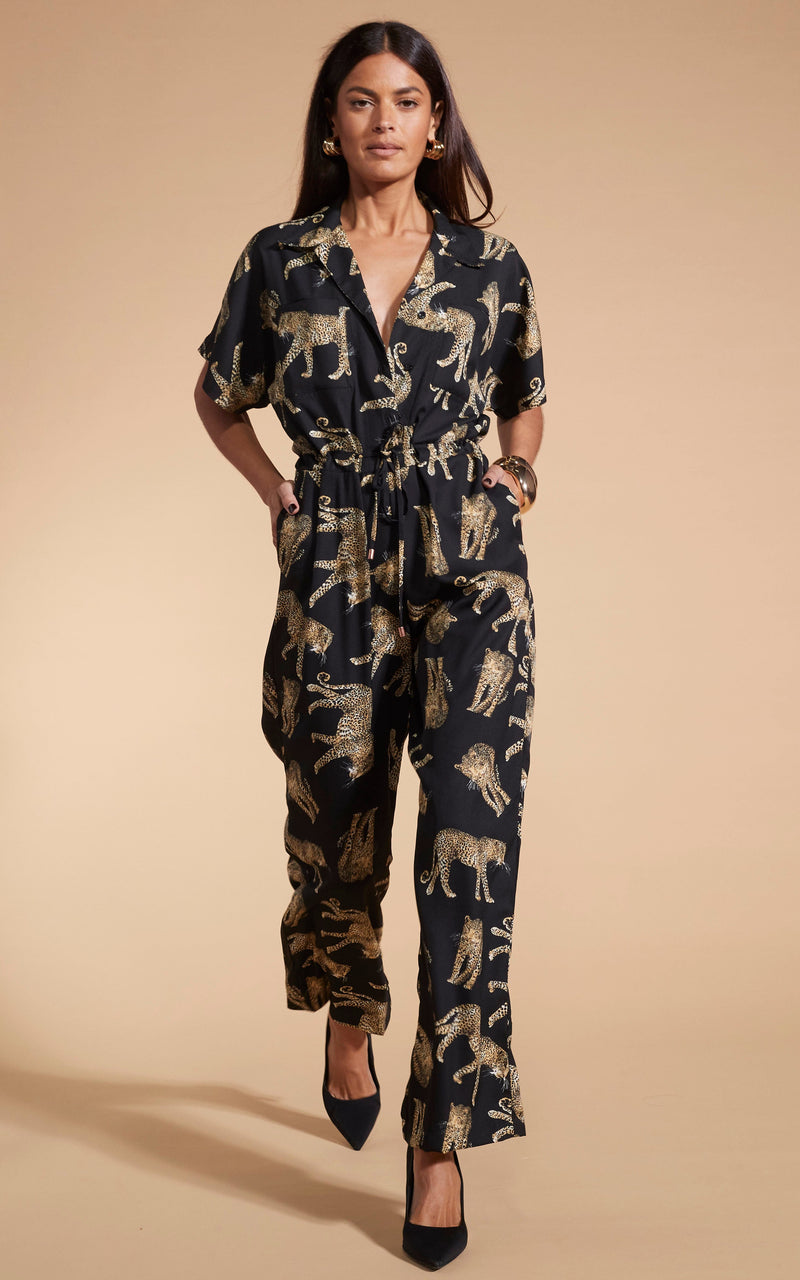 Zeta Jumpsuit In Roaming Leopards