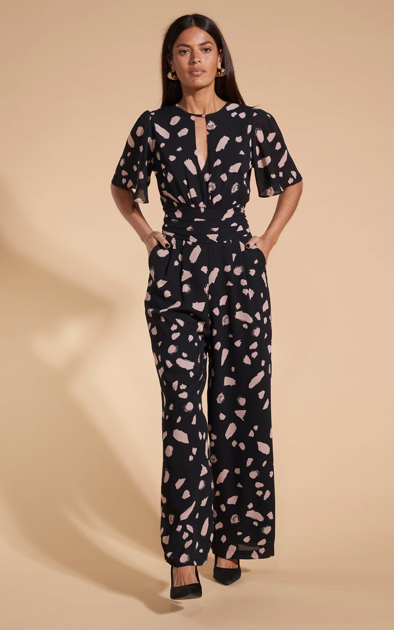 Silva Jumpsuit In Abstract Dot Sand On Black