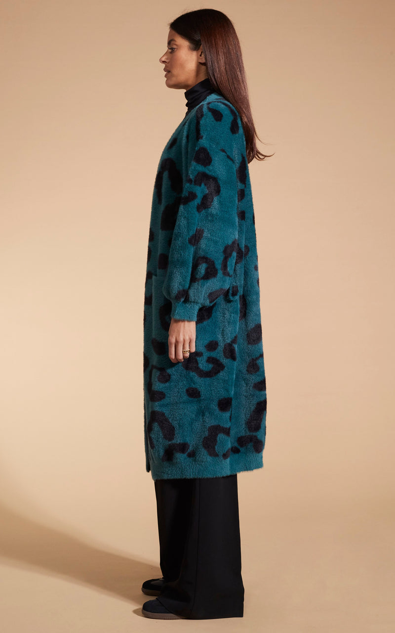 Coco Wrap Cardigan In Black On Forest Green Leopard