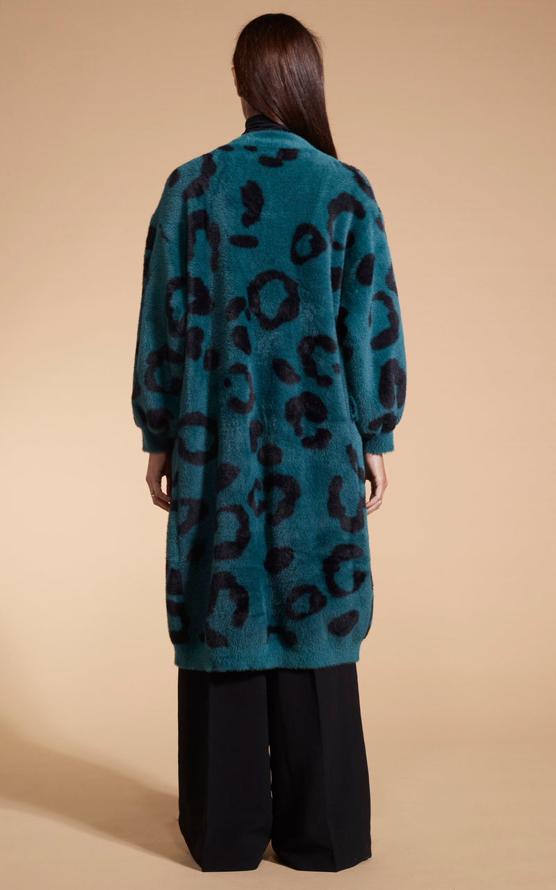 Coco Wrap Cardigan In Black On Forest Green Leopard