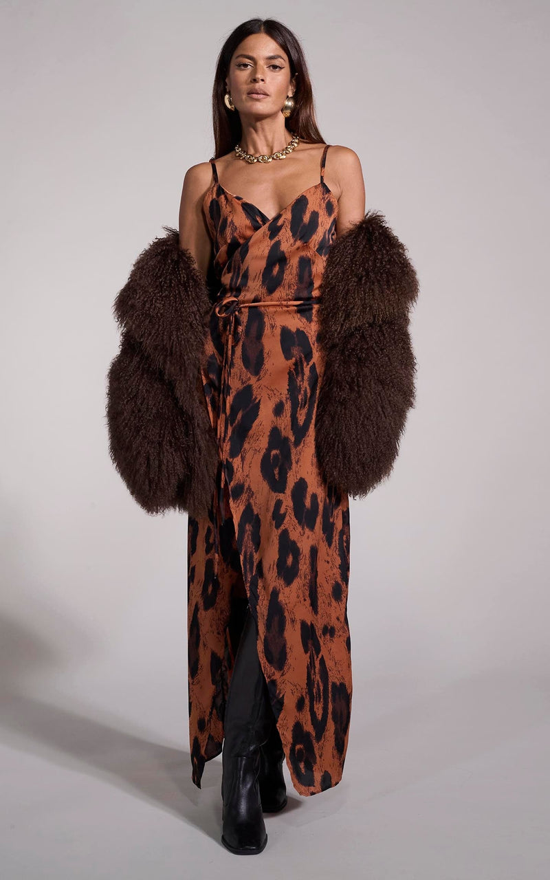 Mariah Wrap Dress In Chocolate Leopard Dancing Leopard
