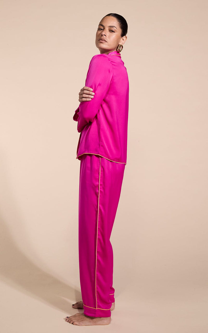Cosmos Satin Long Leg PJ Set in Magenta Pink