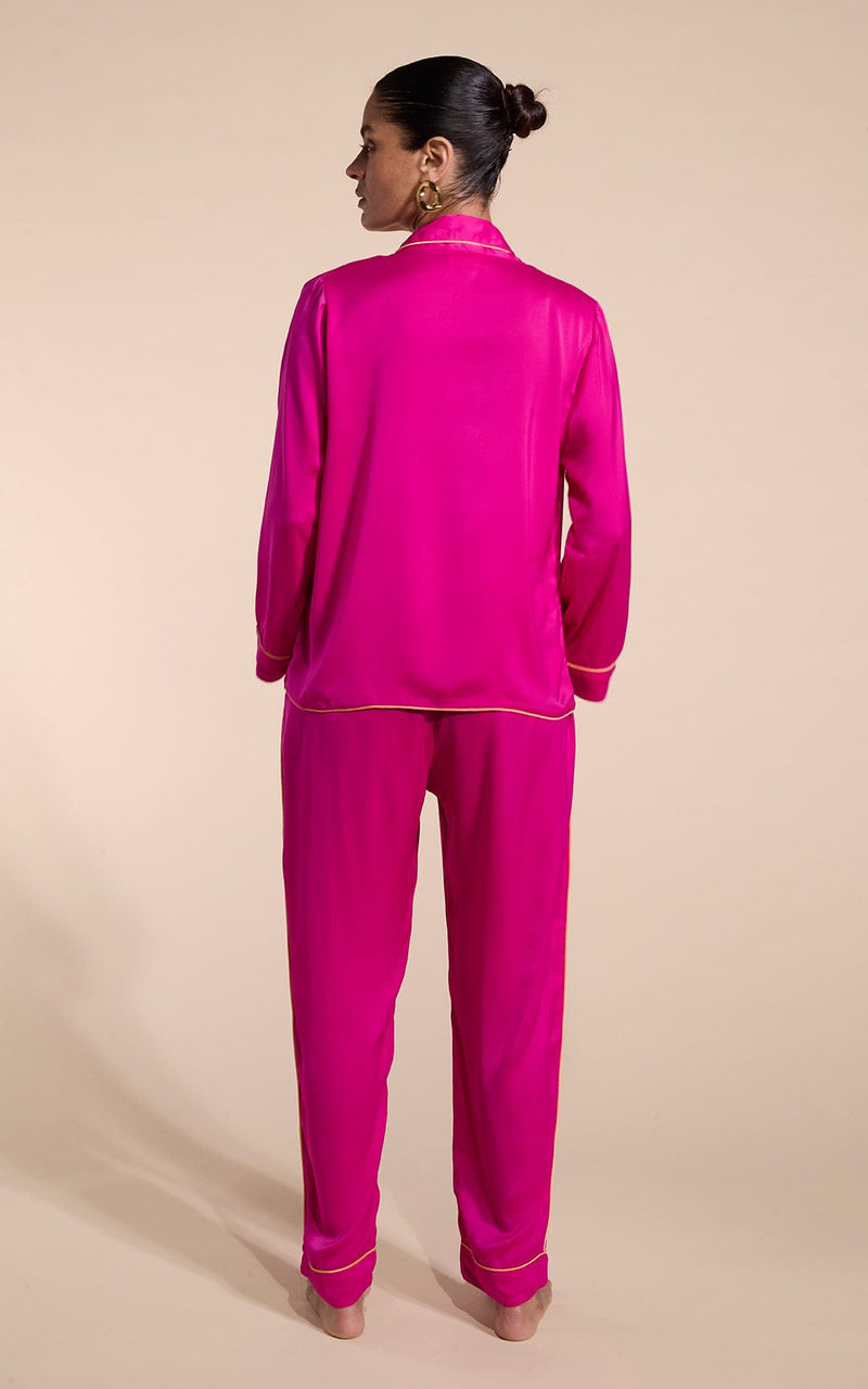 Cosmos Satin Long Leg PJ Set in Magenta Pink
