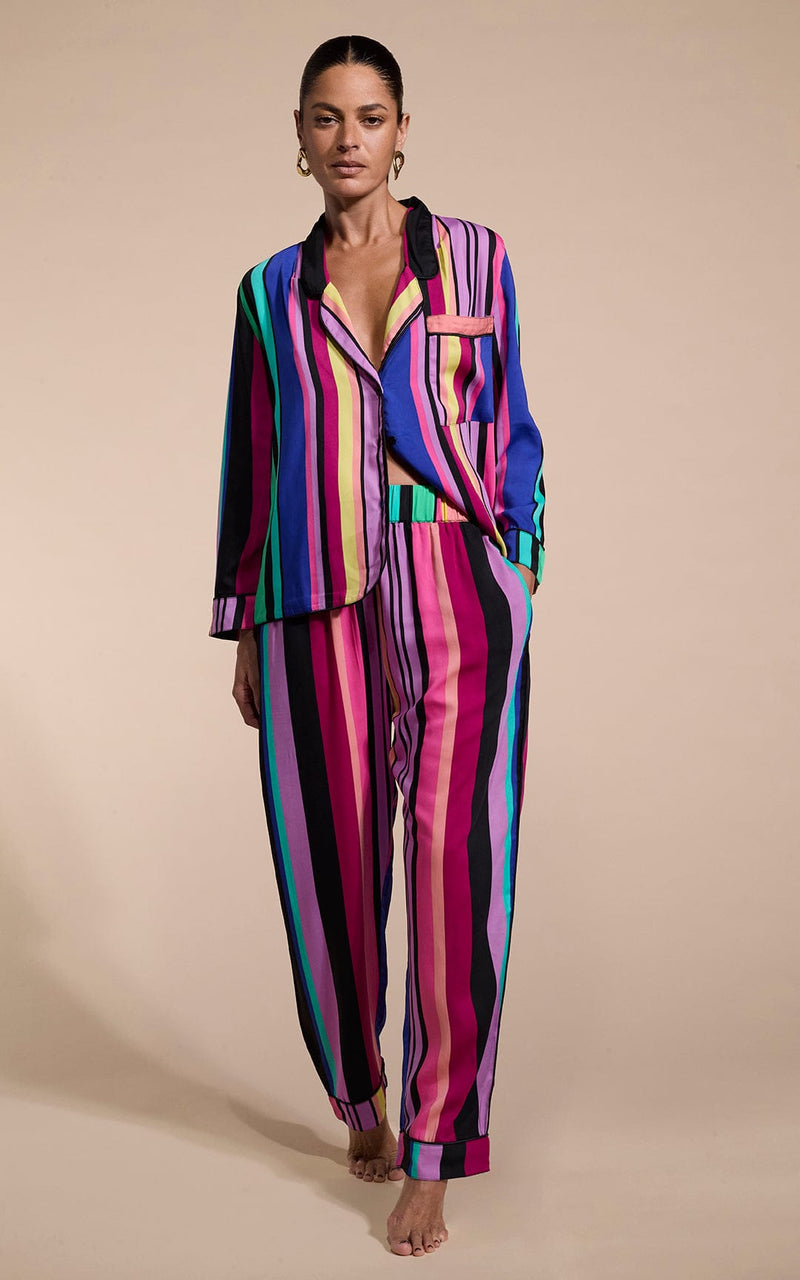 Cosmos Satin Long Leg PJ Set in STRIPE