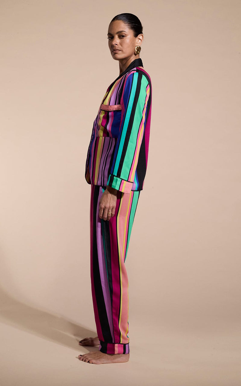 Cosmos Satin Long Leg PJ Set in STRIPE