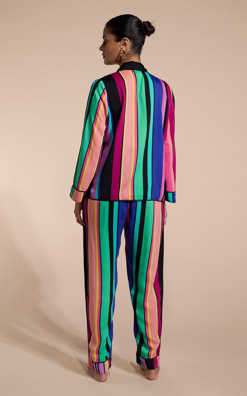 Cosmos Satin Long Leg PJ Set in STRIPE