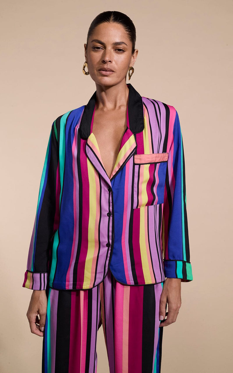 Cosmos Satin Long Leg PJ Set in STRIPE