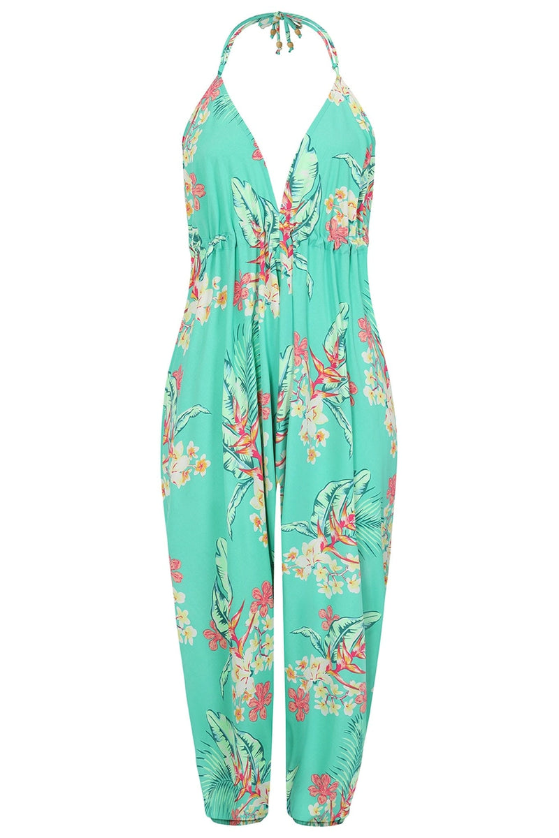 Genie Jumpsuit In Green Tropical