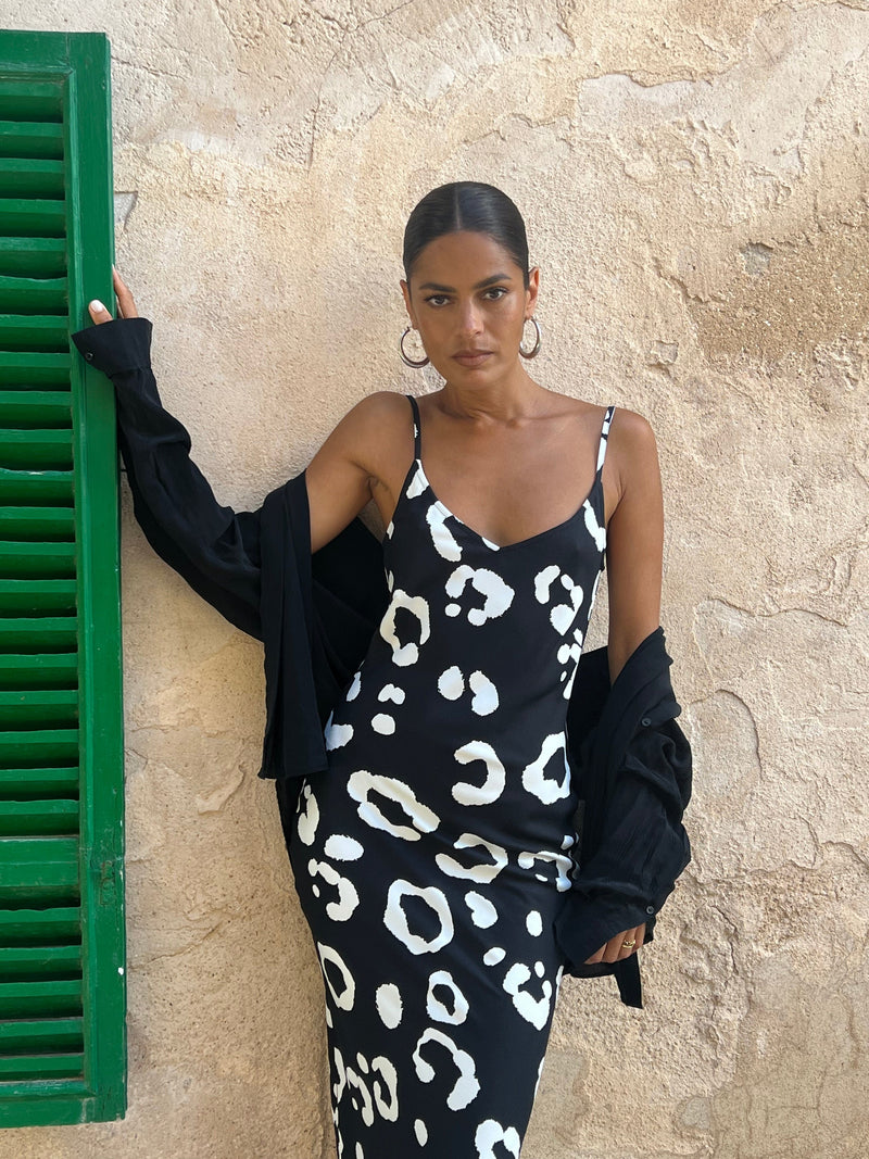 Sienna Midaxi Slip Dress in Oversized Mono Leopard