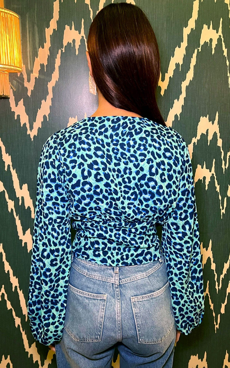 Joanie Tie Top In Turquoise Leopard