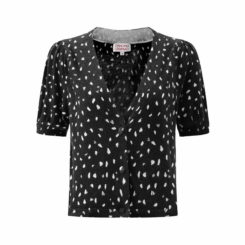 Kooki Knitted Cardigan in Abstract White on Black