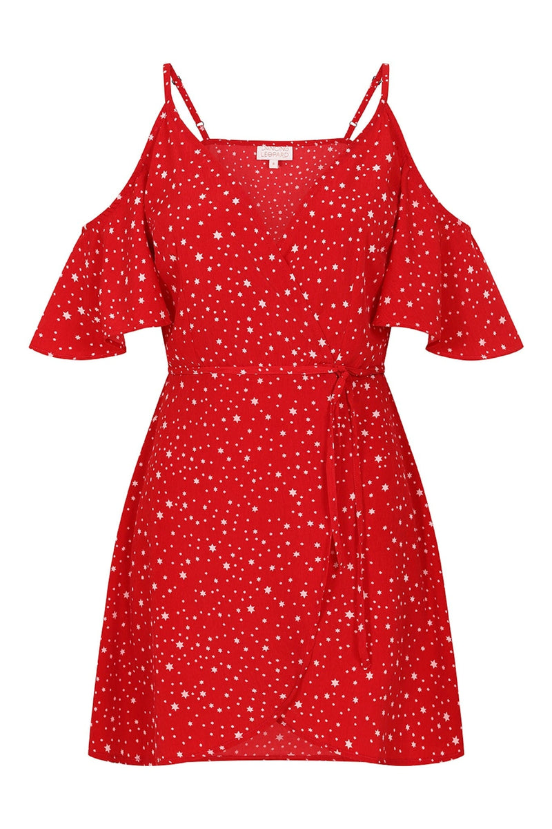 Red star print dress top
