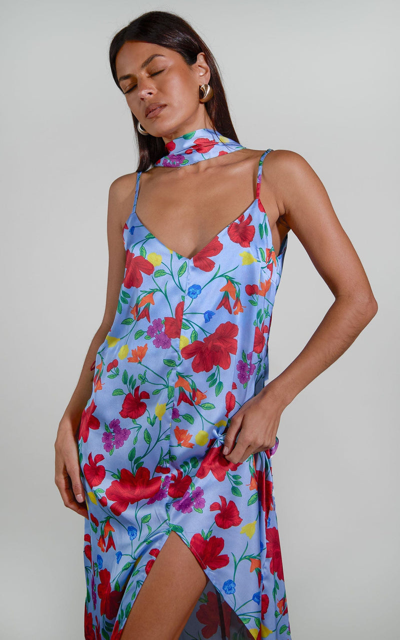 Sookee Slip Dress in Sky Blue Meadow Floral