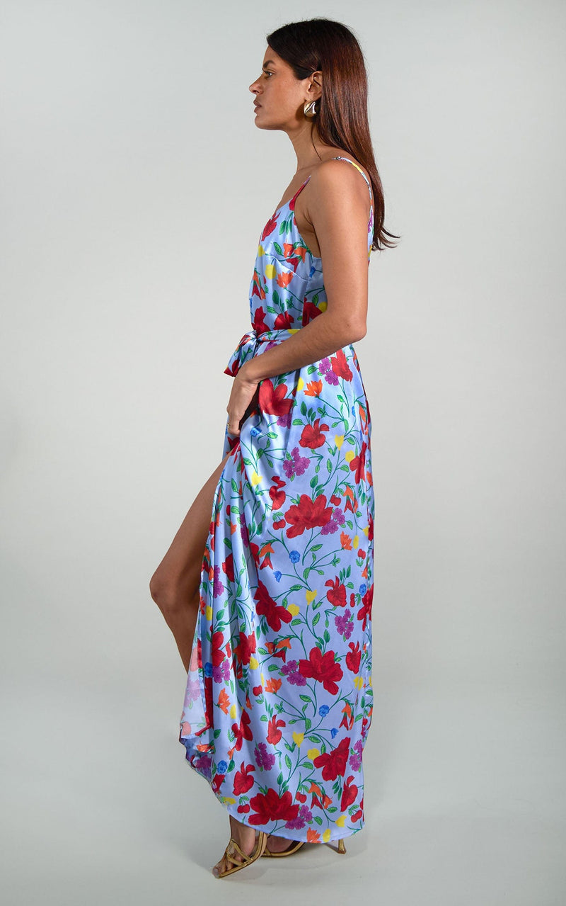 Sookee Slip Dress in Sky Blue Meadow Floral