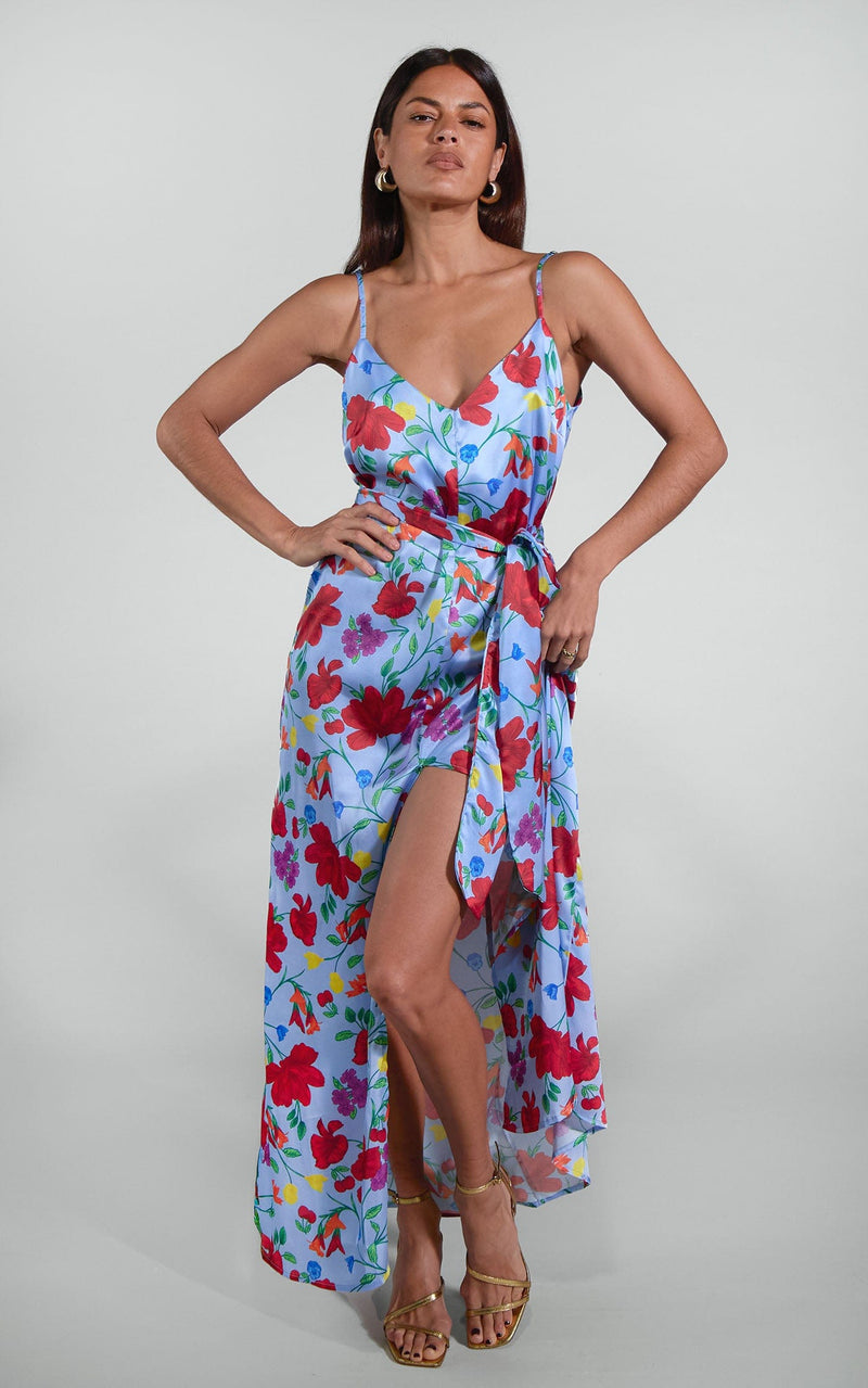 Sookee Slip Dress in Sky Blue Meadow Floral