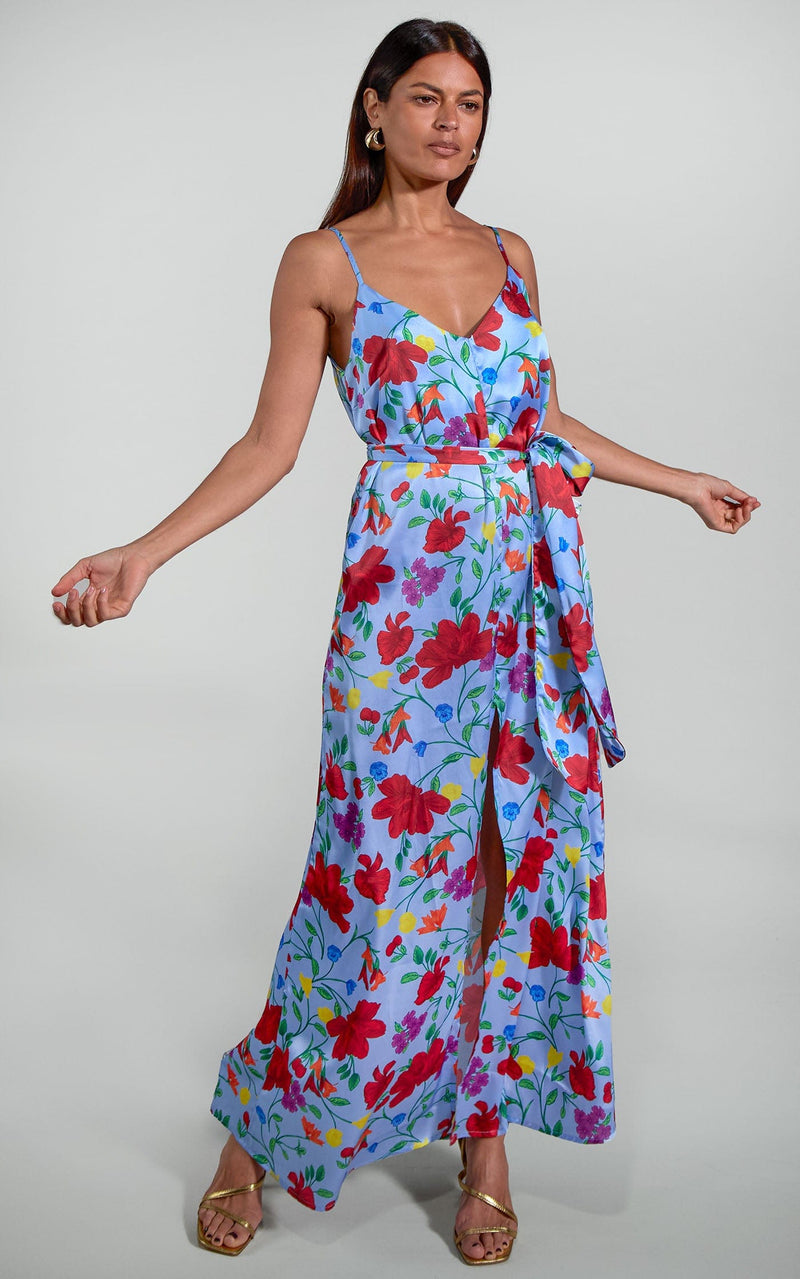 Sookee Slip Dress in Sky Blue Meadow Floral