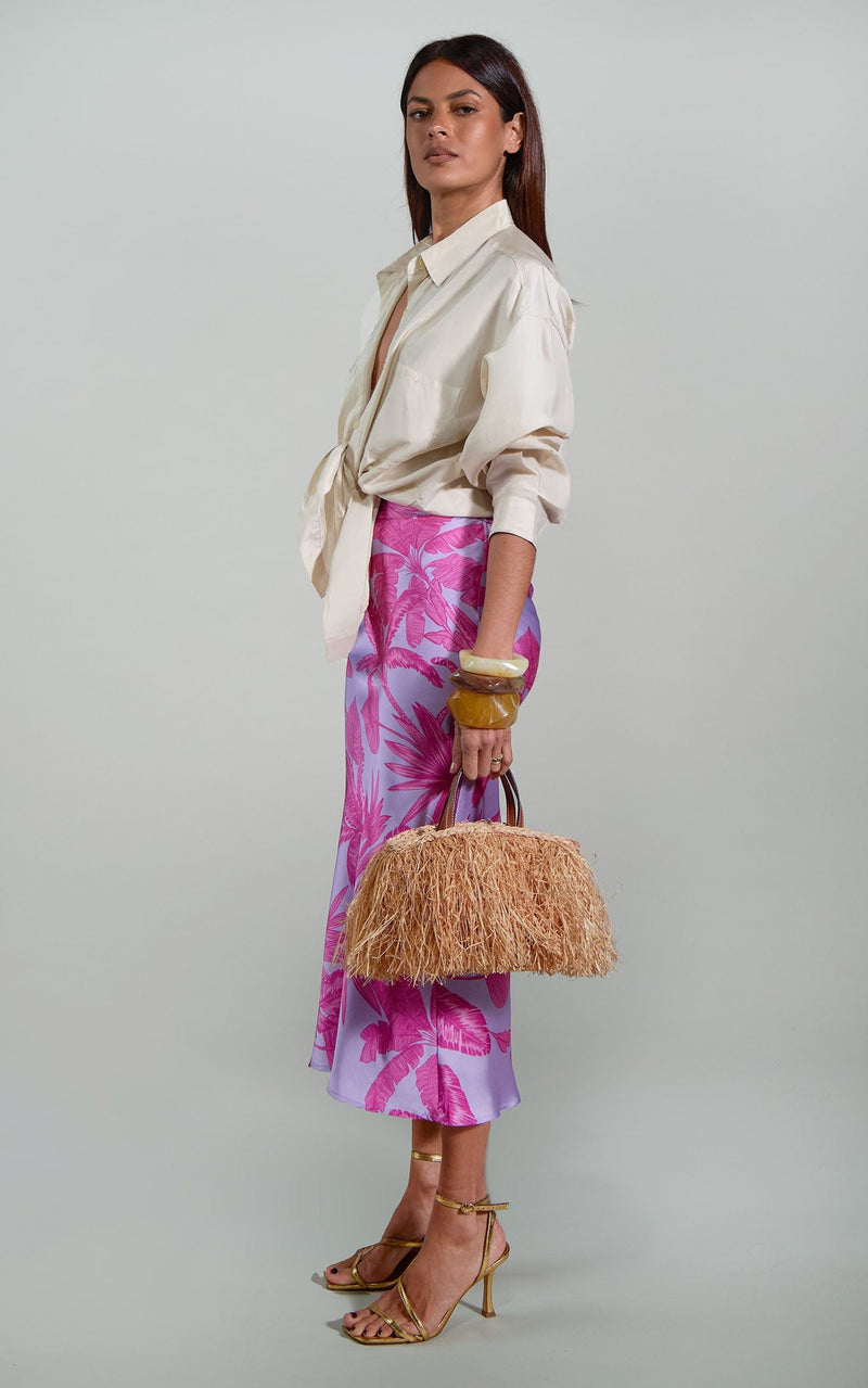 Renzo Midi Slip Skirt in Lilac Jungle Palm
