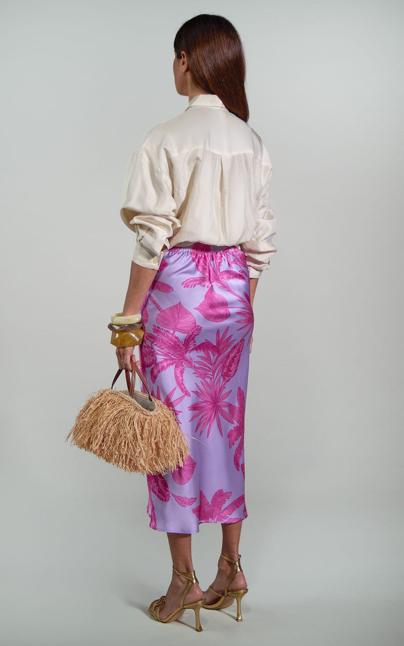 Renzo Midi Slip Skirt in Lilac Jungle Palm