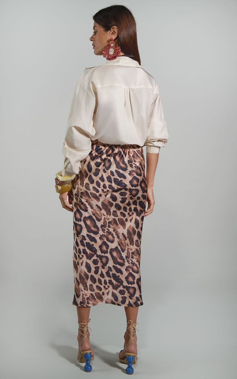 Renzo Midi Slip Skirt in Snake Leopard