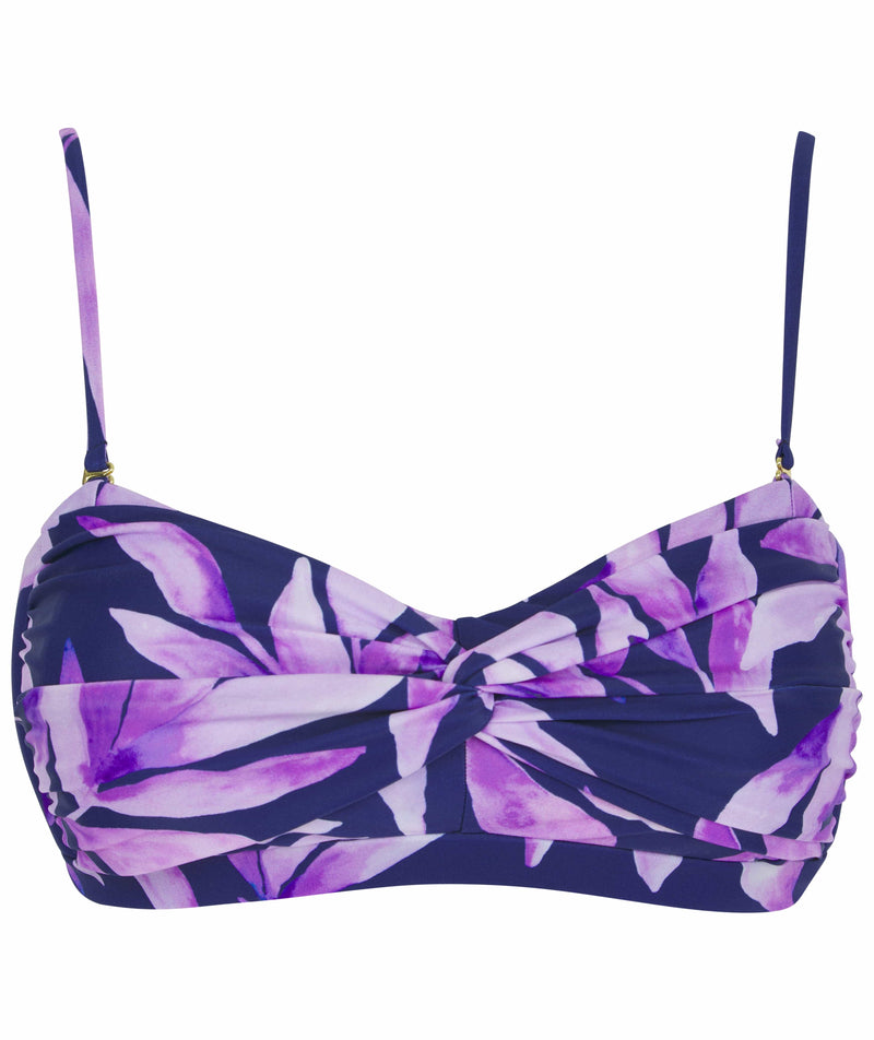 HALO Lalita Bandeau Bikini Top In Watercolour Purple Leaf on white background
