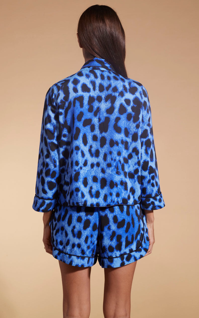 Oona Shortie PJ Set In Bright Blue Leopard