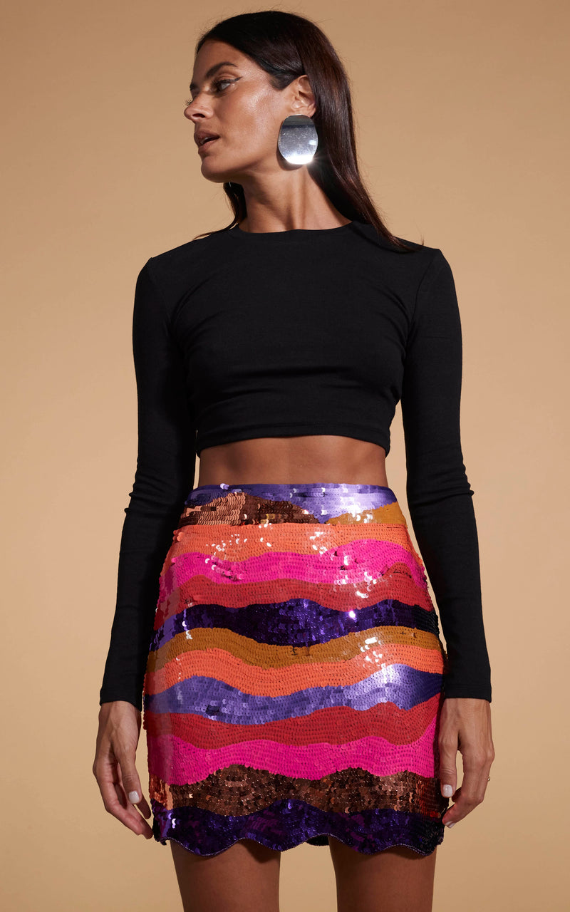 Zinnea Sequin Mini Skirt In Sunset